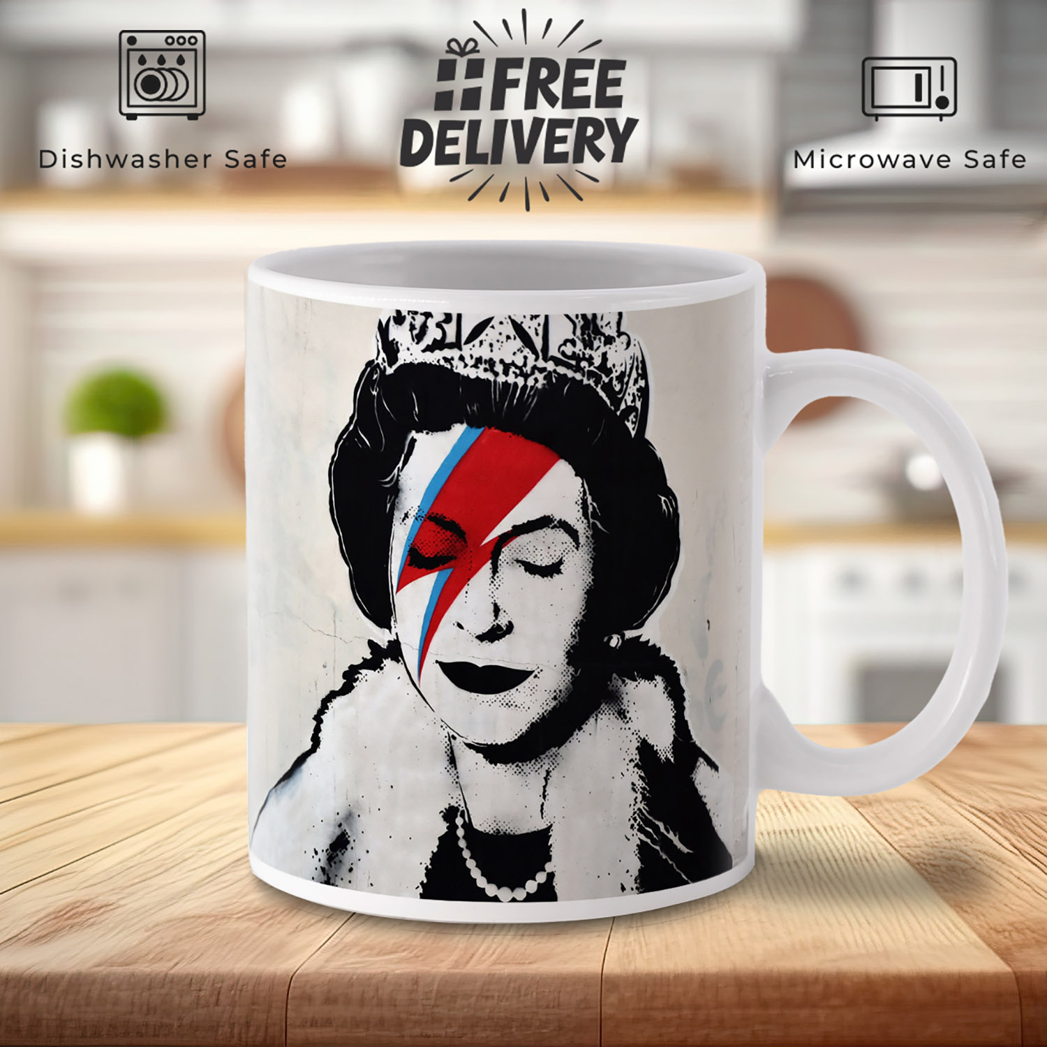 Banksy Queen Elizabeth Graffiti Mug - Unique Art Gift