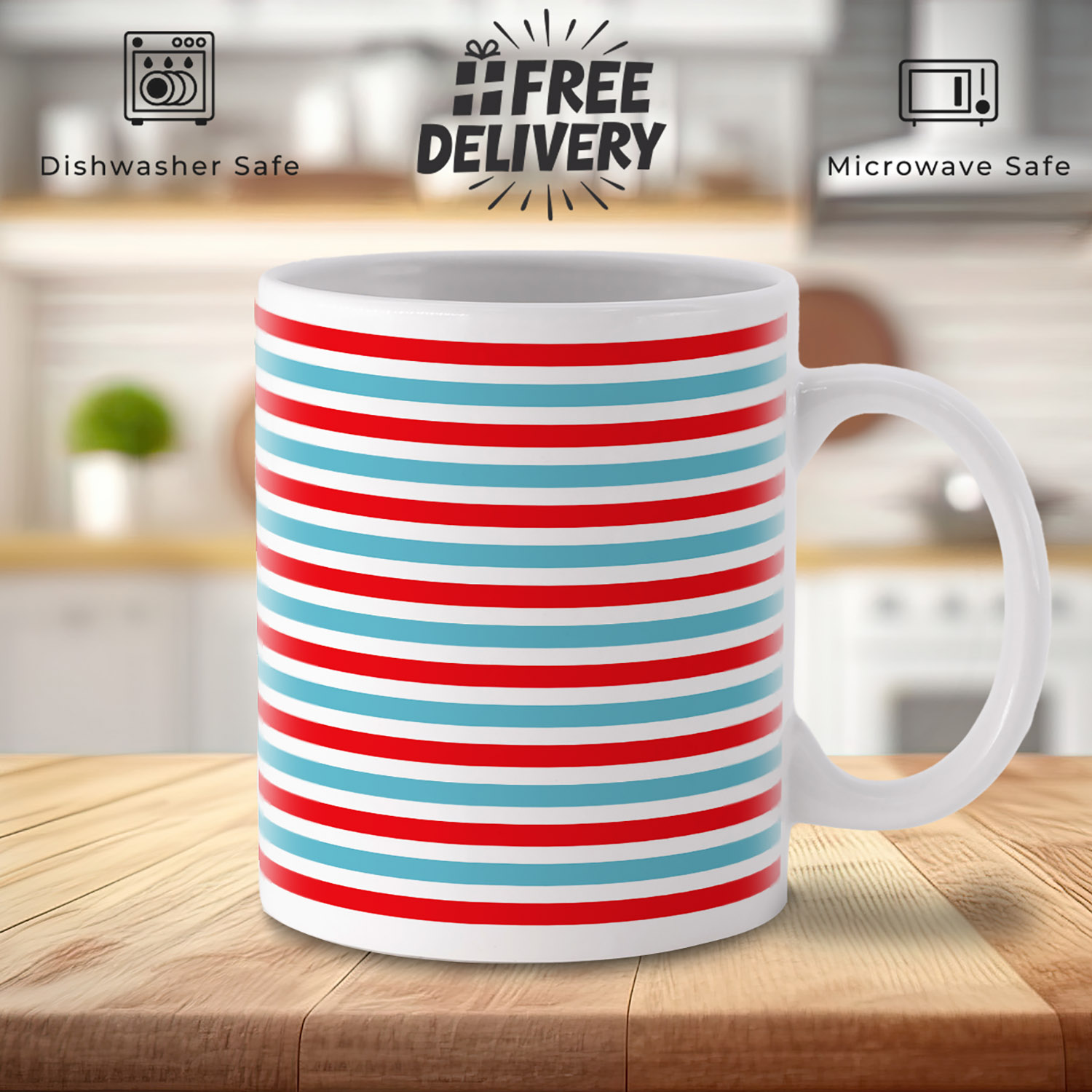 Chic Red & Blue Stripes Mug - Perfect for Coffee Lovers