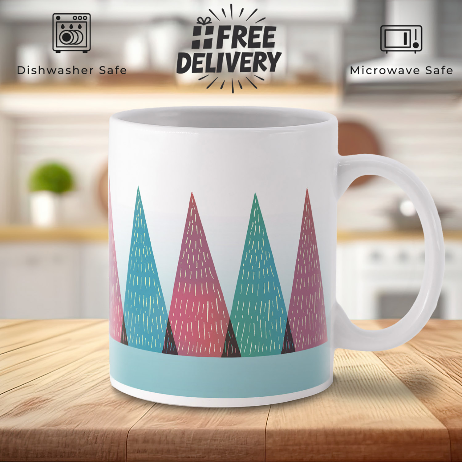 Retro Green & Red Xmas Trees Mug - Festive Holiday Gift