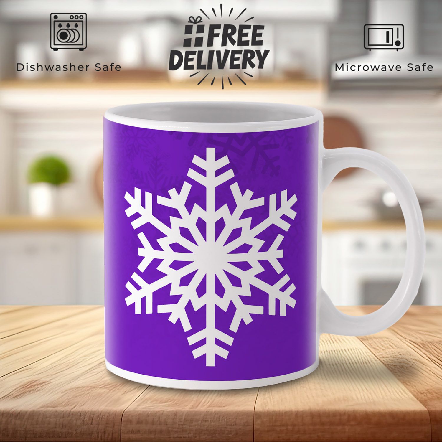 Charming Snowflake Mug on Purple - Perfect Winter Gift