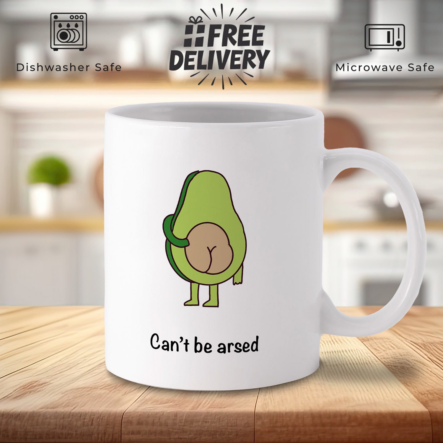 Funny Avocado Mug - 'Sorry, Can't Be Arsed' Coffee Cup