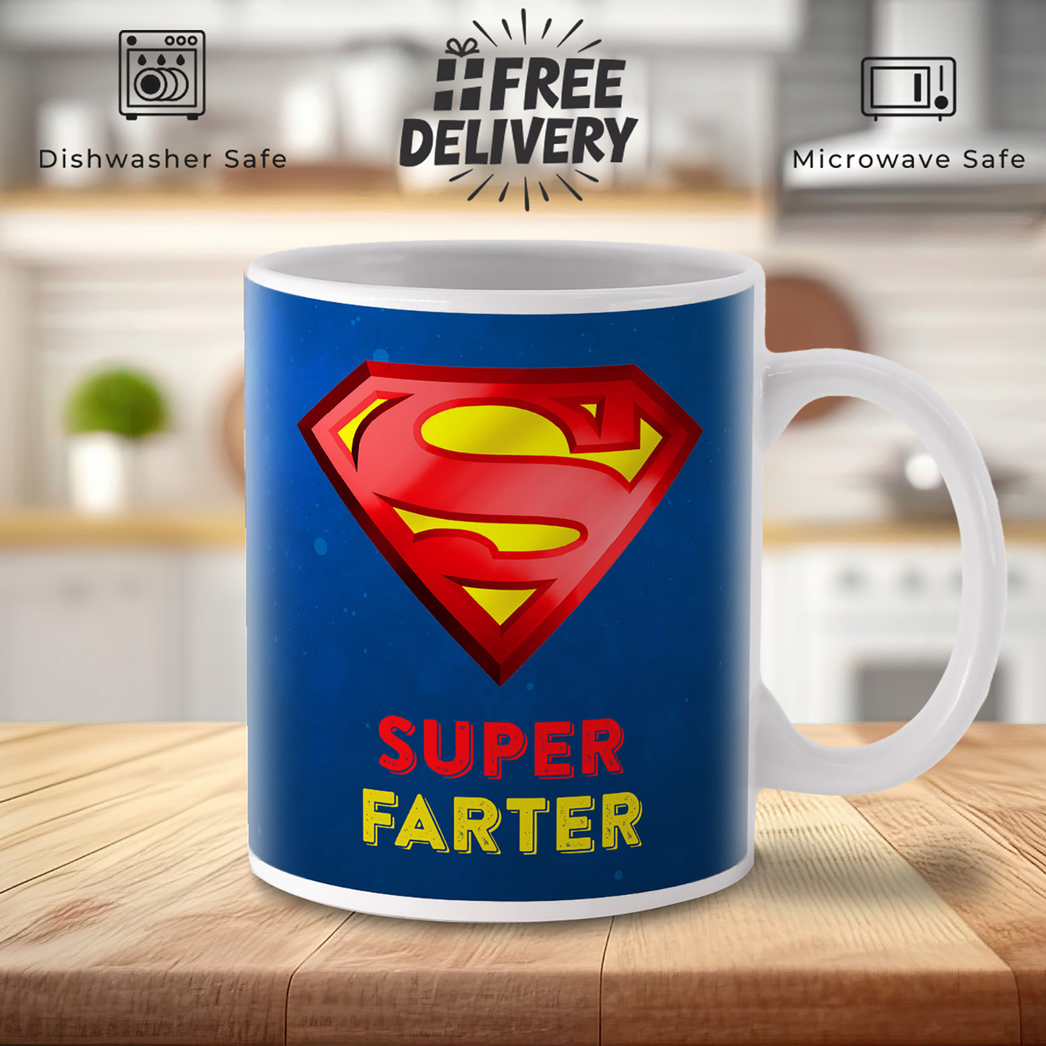 Superman Logo Super Farter Mug - Fun Gift for Dads