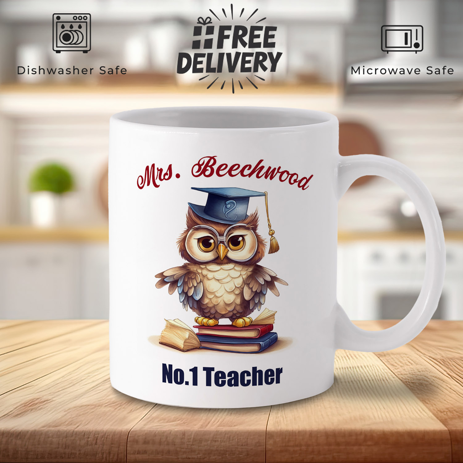 Personalised No.1 Teacher Owl Mug - Unique Gift for Educators