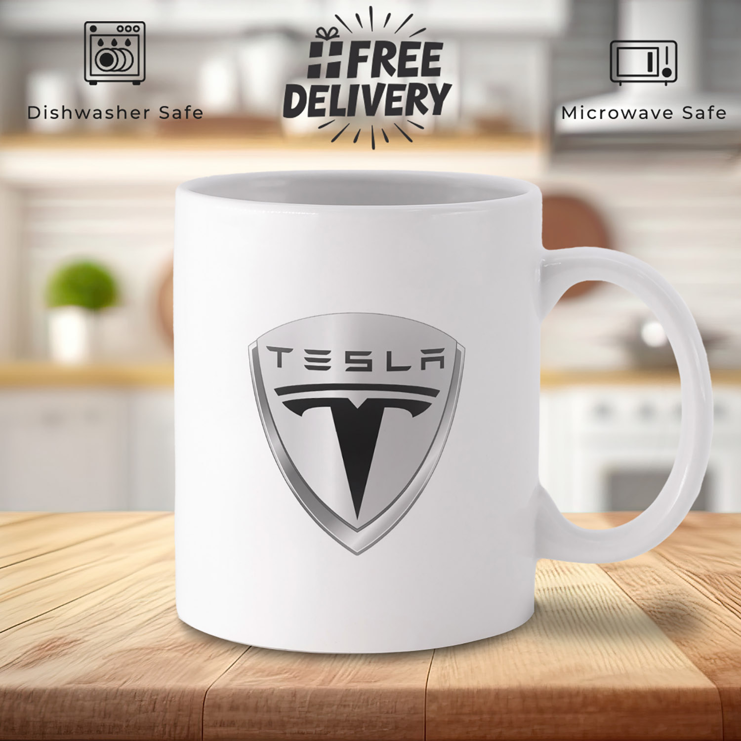 Silver Tesla Logo Mug - Perfect Gift for Car Enthusiasts