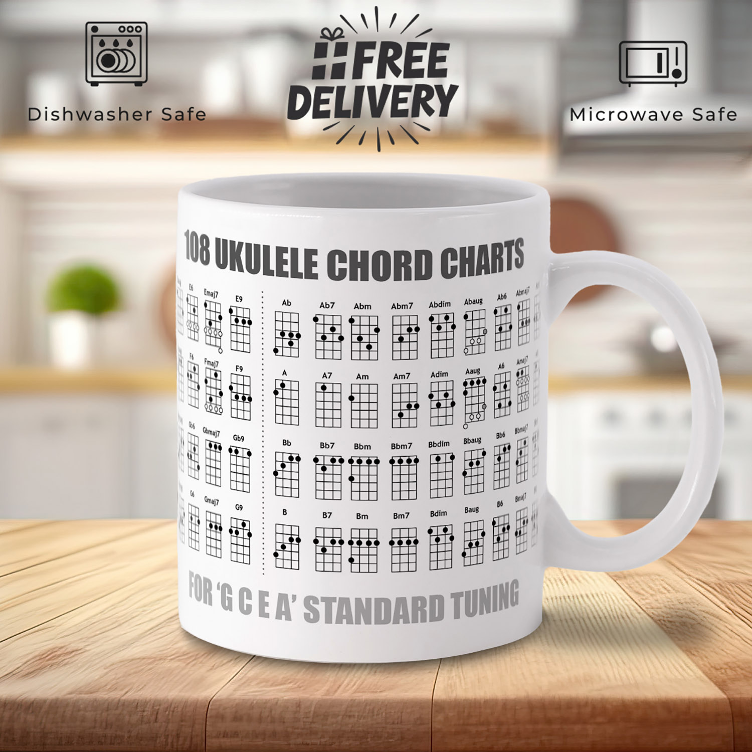 Ukulele Chord Charts Mug - Perfect Gift for Musicians