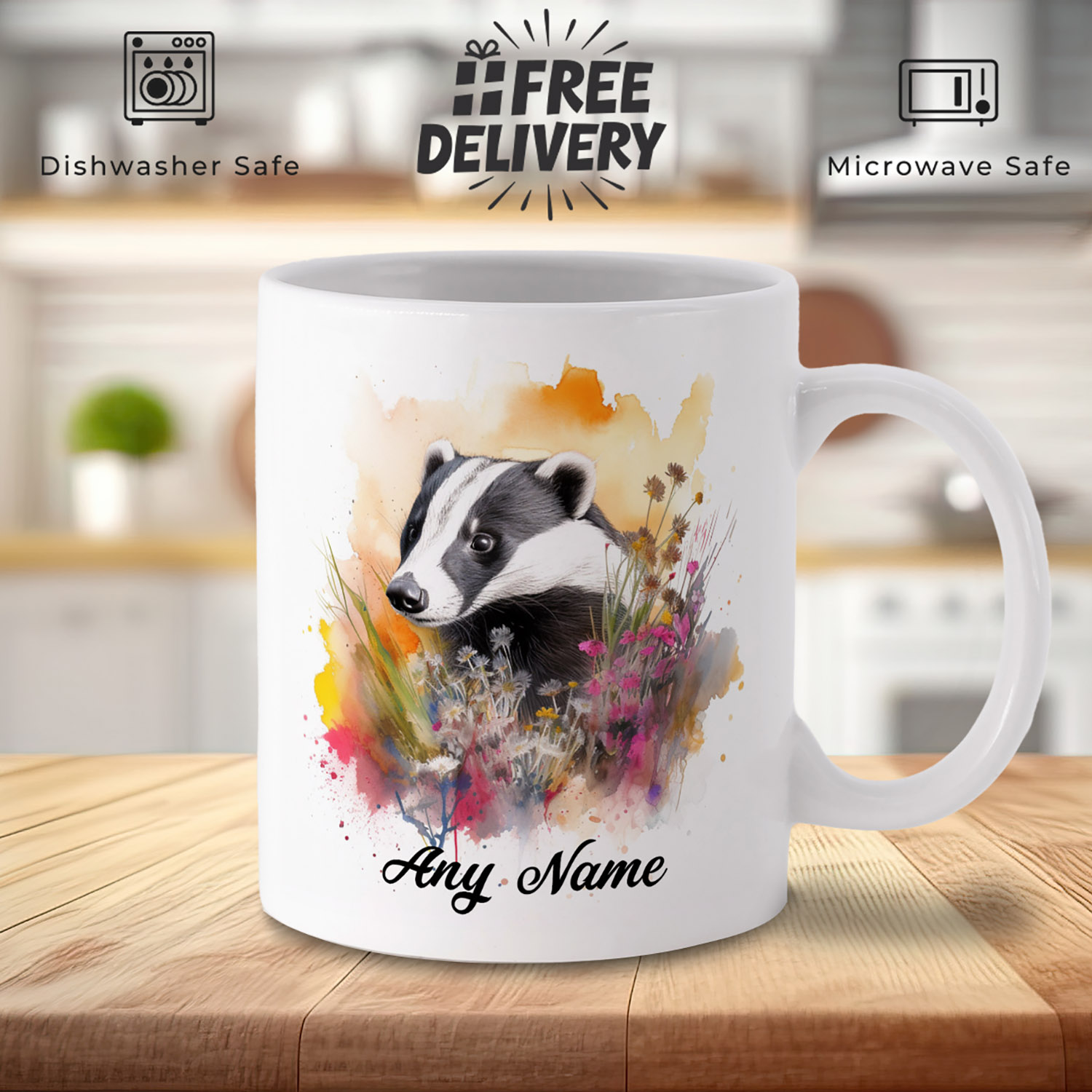 Charming Badger Watercolour Mug for Nature Lovers