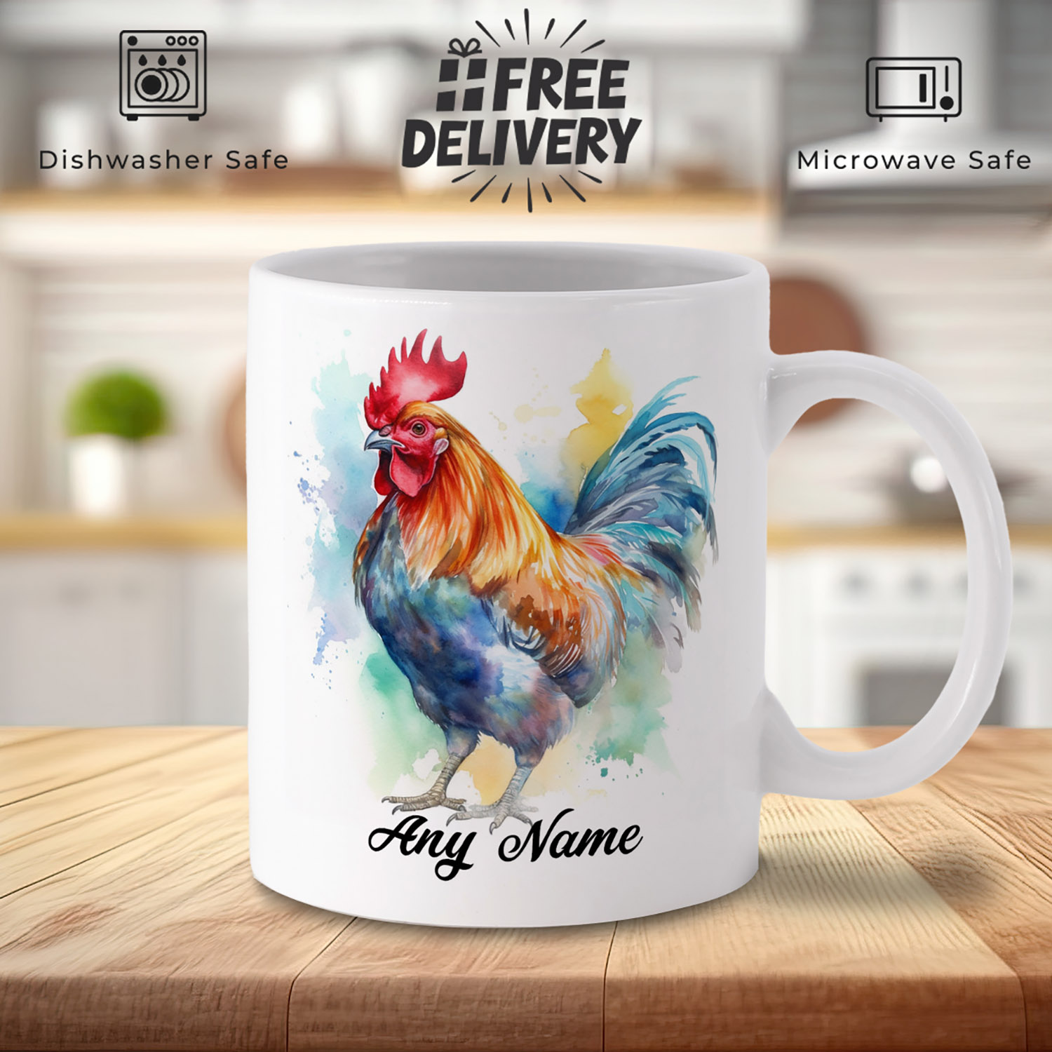 Whimsical Cock Watercolour Mug - Perfect Gift for Rooster Lovers