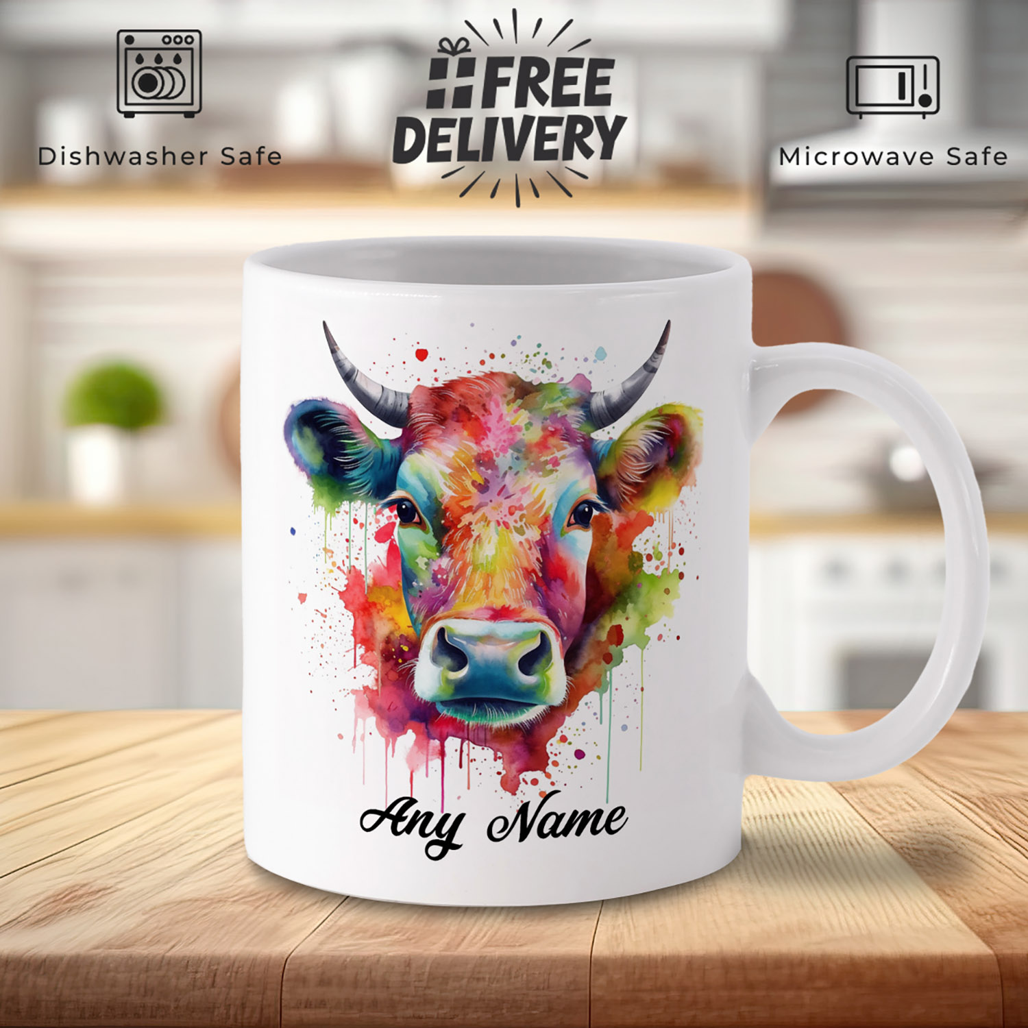 Charming Cow Watercolour Mug - Perfect Gift for Animal Lovers