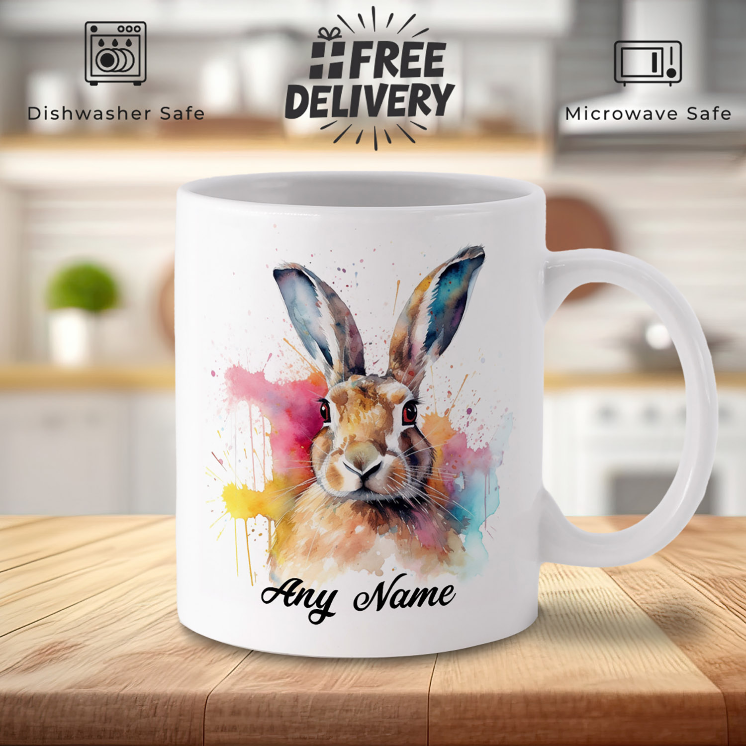 Personalised Watercolour Hare Mug - Unique Gift for Nature Lovers