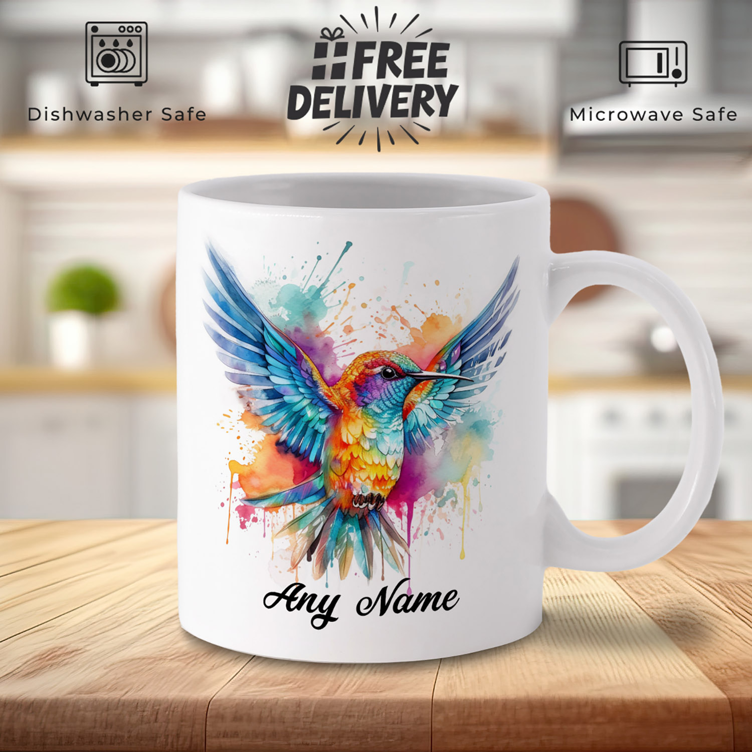 Personalised Hummingbird Watercolour Mug - Unique Gift Idea