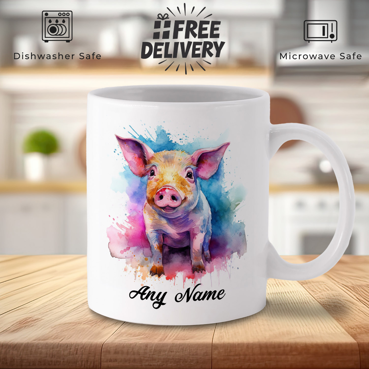 Personalised Cute Pig Watercolour Mug - Perfect Gift for Pig Lovers