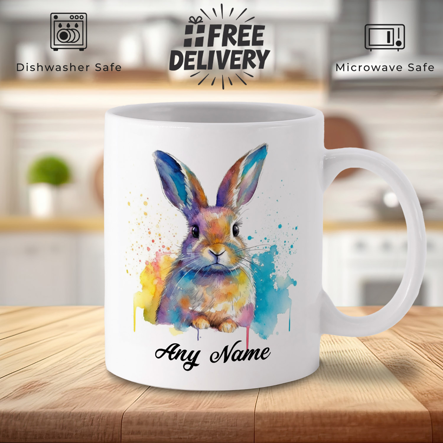 Personalised Watercolour Rabbit Mug - Perfect Gift for Animal Lovers