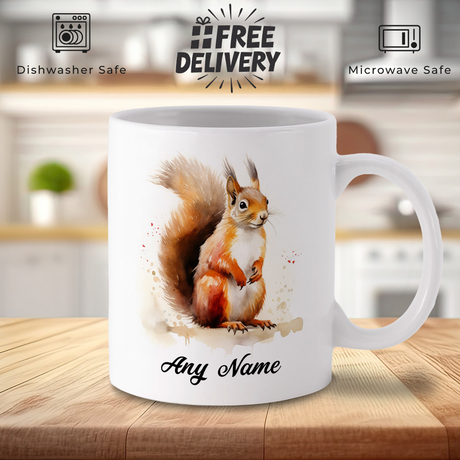 Personalised Watercolour Red Squirrel Mug - Perfect Gift