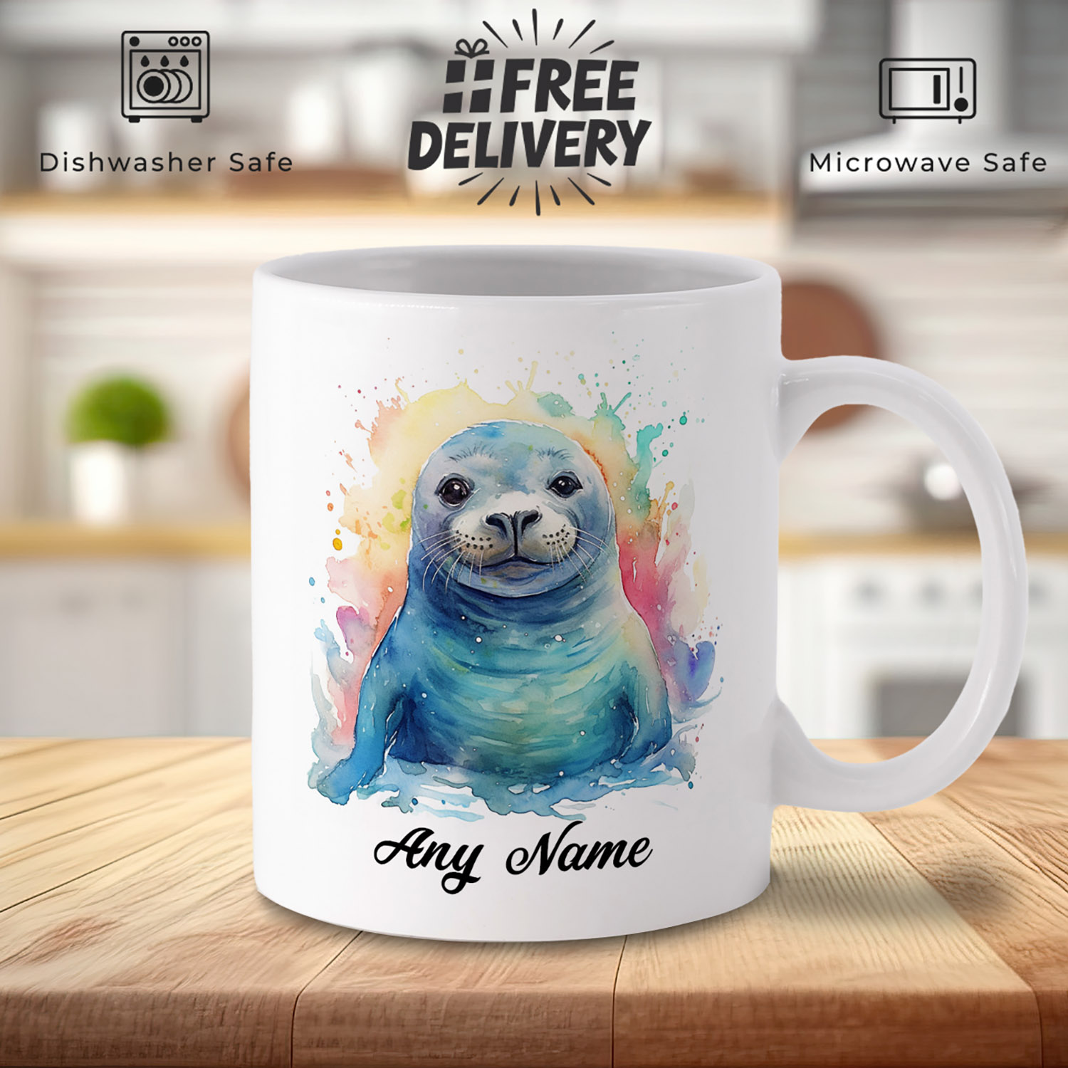 Personalised Watercolour Seal Mug - Unique Gift for Animal Lovers