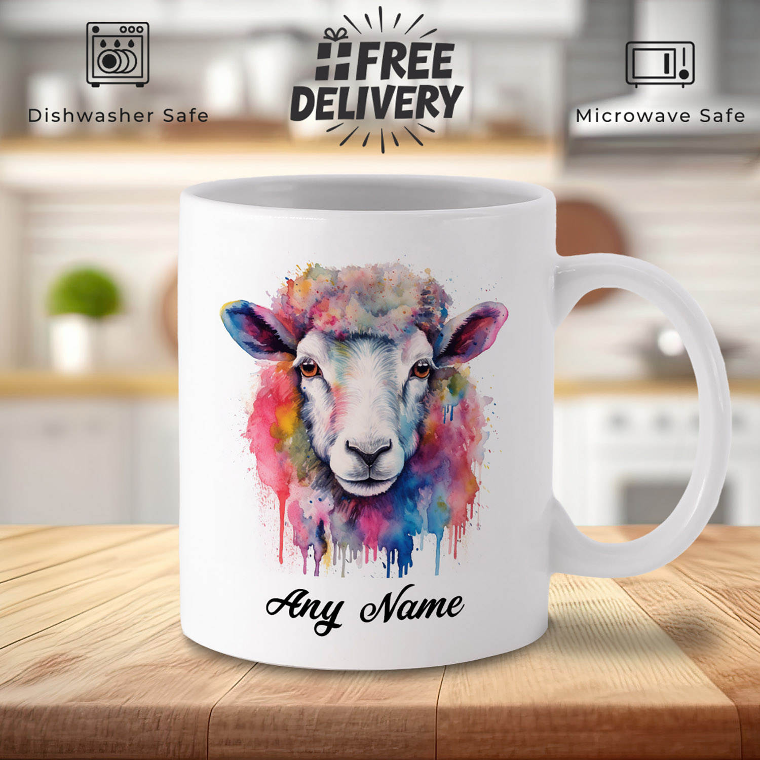 Personalised Watercolour Sheep Mug - Perfect Gift for Sheep Lovers