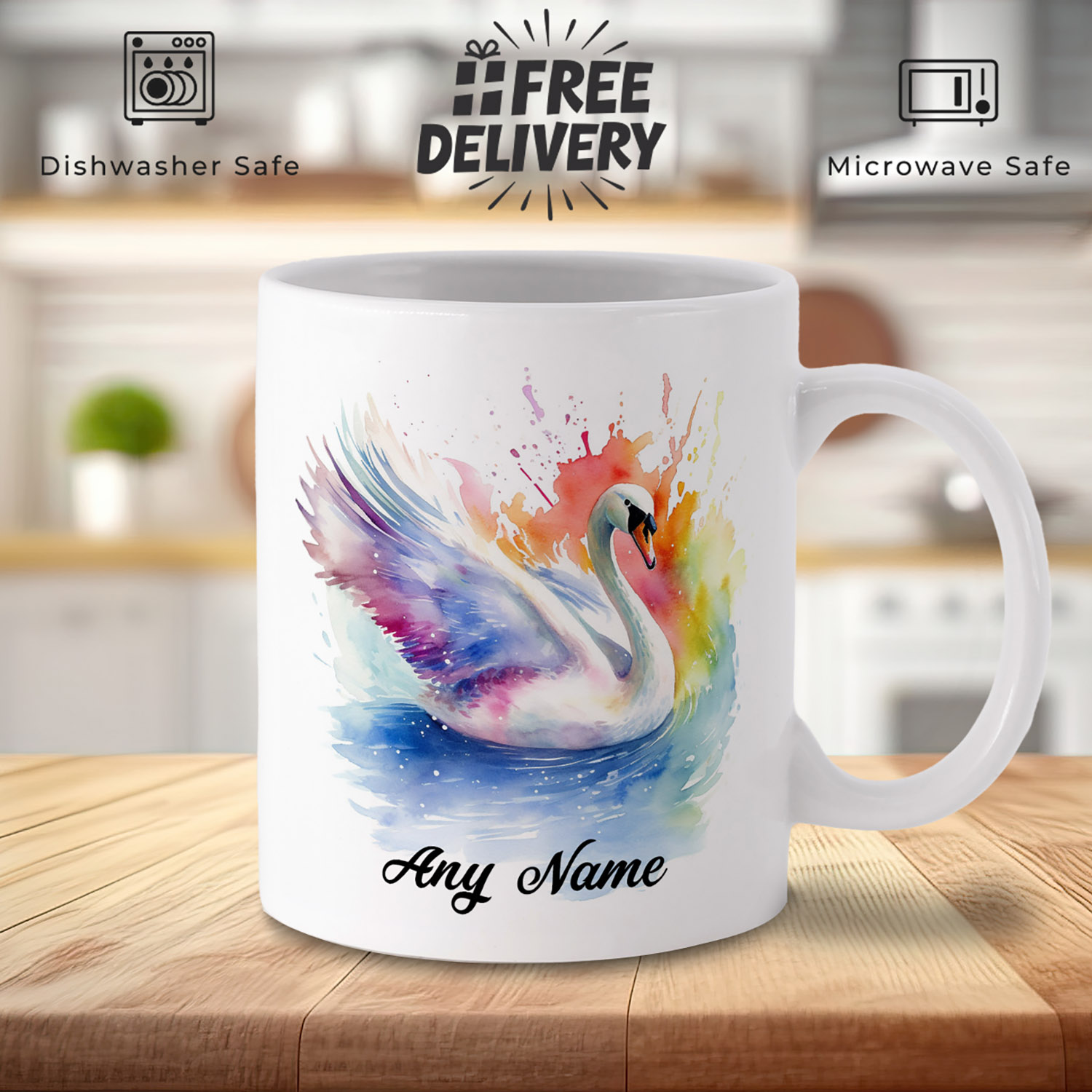 Personalised Watercolour Swan Mug - Unique Gift for Her