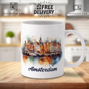 Amsterdam Watercolour Mug - Artistic Gift for Travelers