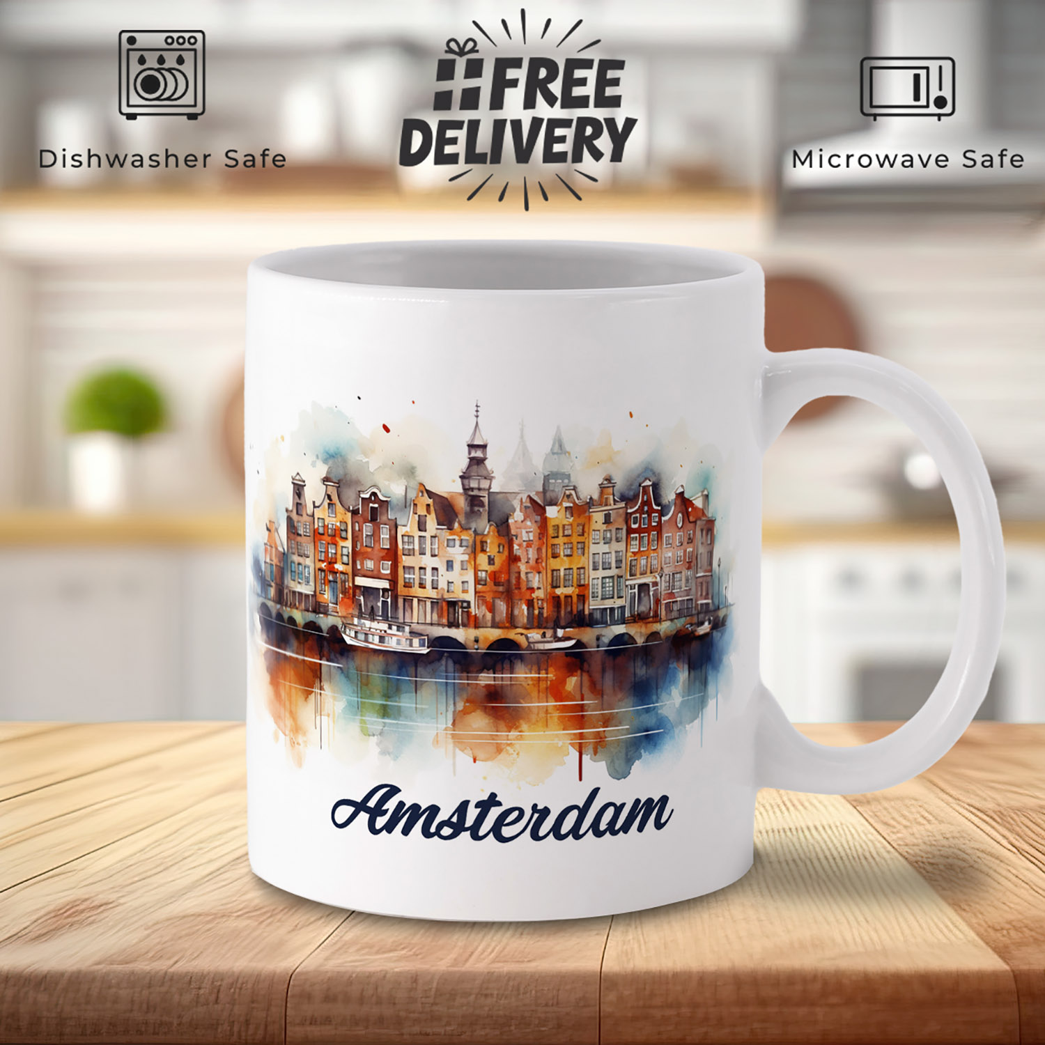 Amsterdam Watercolour Mug - Artistic Gift for Travelers