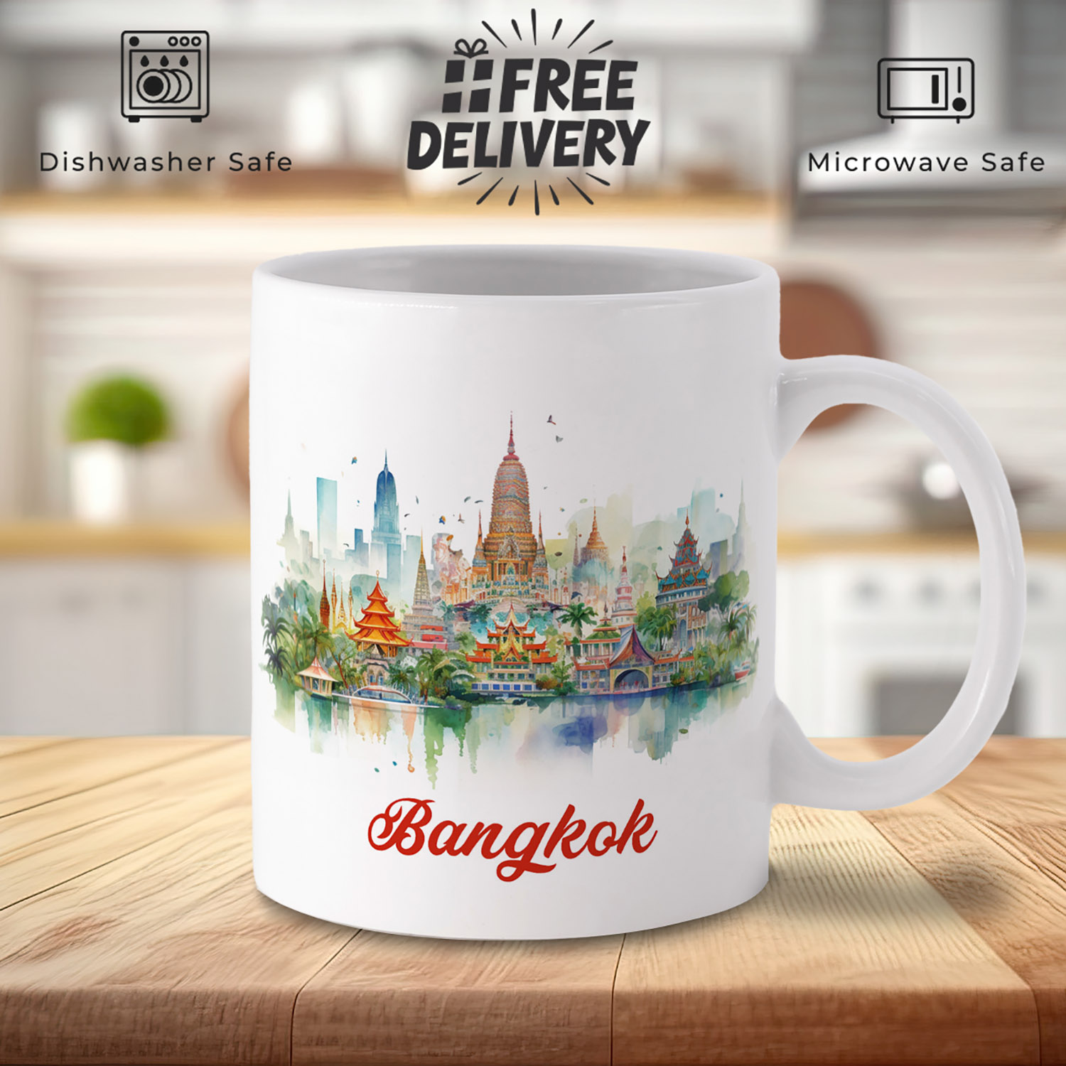 Bangkok Watercolour Mug: Artistic Gift for Travel Lovers