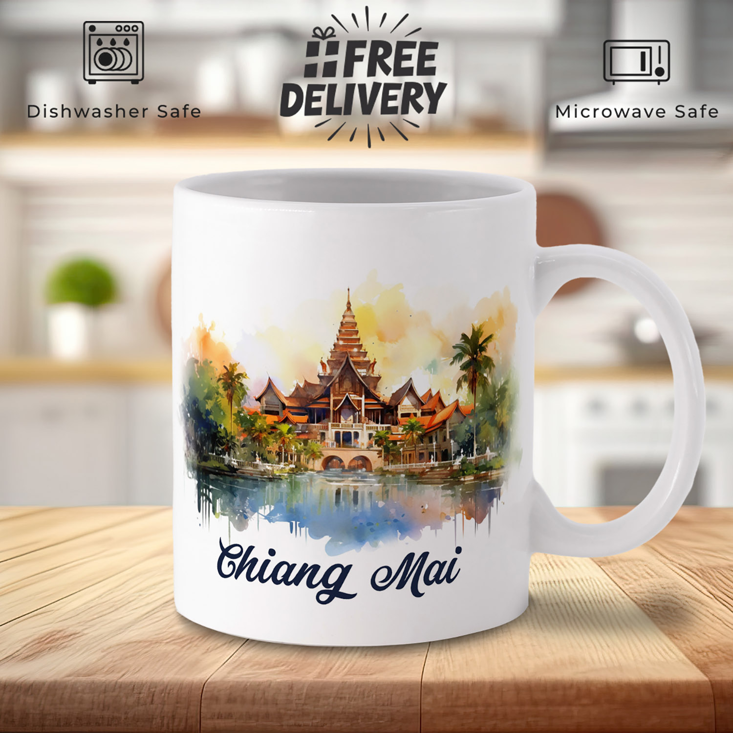 Chiang Mai Watercolour Mug - Artistic Gift for Tea Lovers