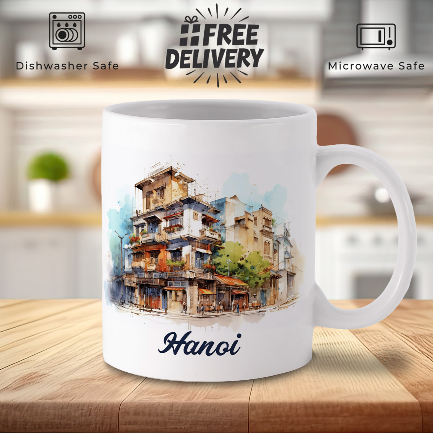 Hanoi Watercolour Mug: Artistic Gift for Tea Lovers