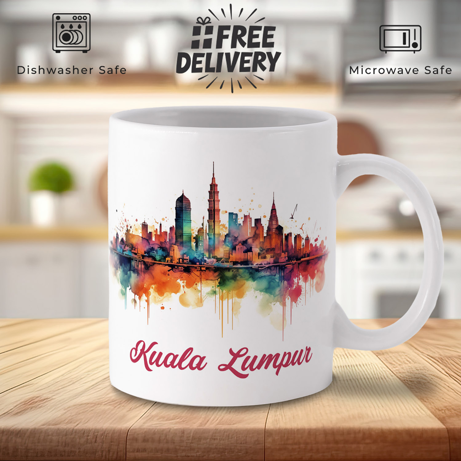 Kuala Lumpur Watercolour Mug - Artistic Travel Gift