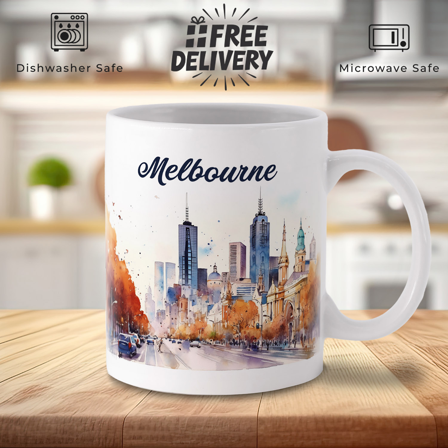 Melbourne Watercolour Mug: Artistic Gift for Coffee Lovers