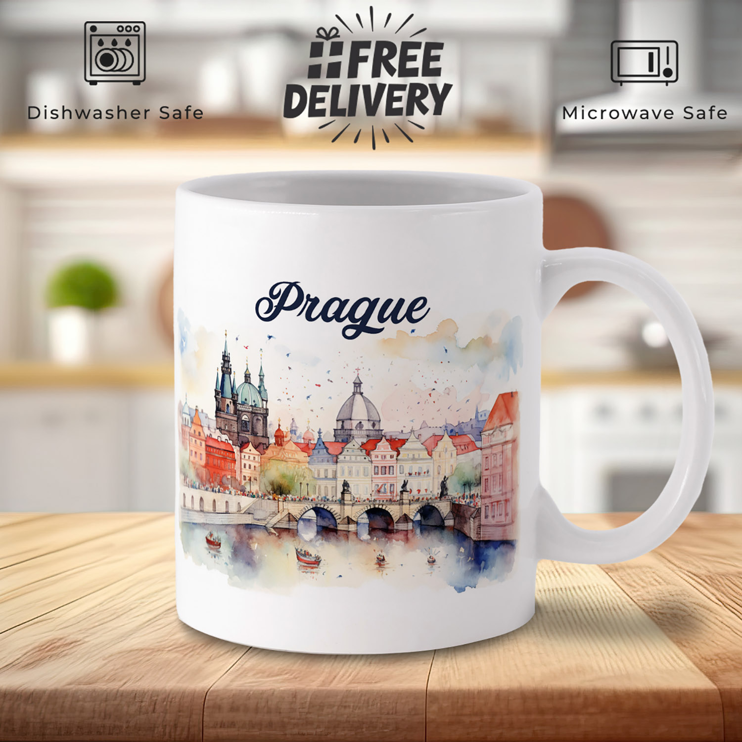 Prague Watercolour Mug: Artistic Gift for City Lovers