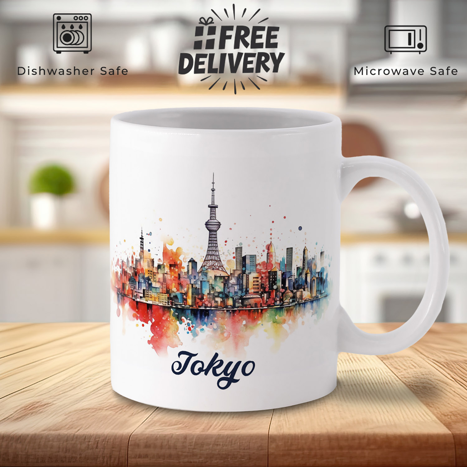 Tokyo Watercolour Mug: Artistic Gift for Tea Lovers