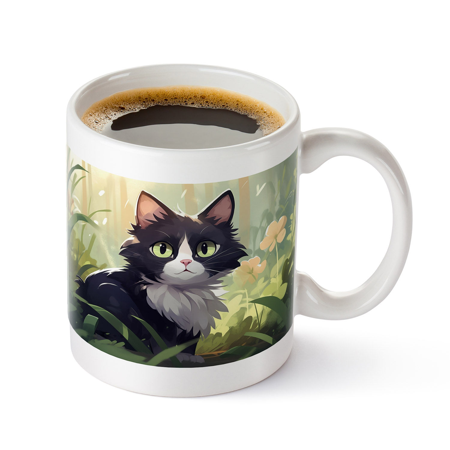 Charming Black & White Cat Mug for Garden Lovers - 11oz