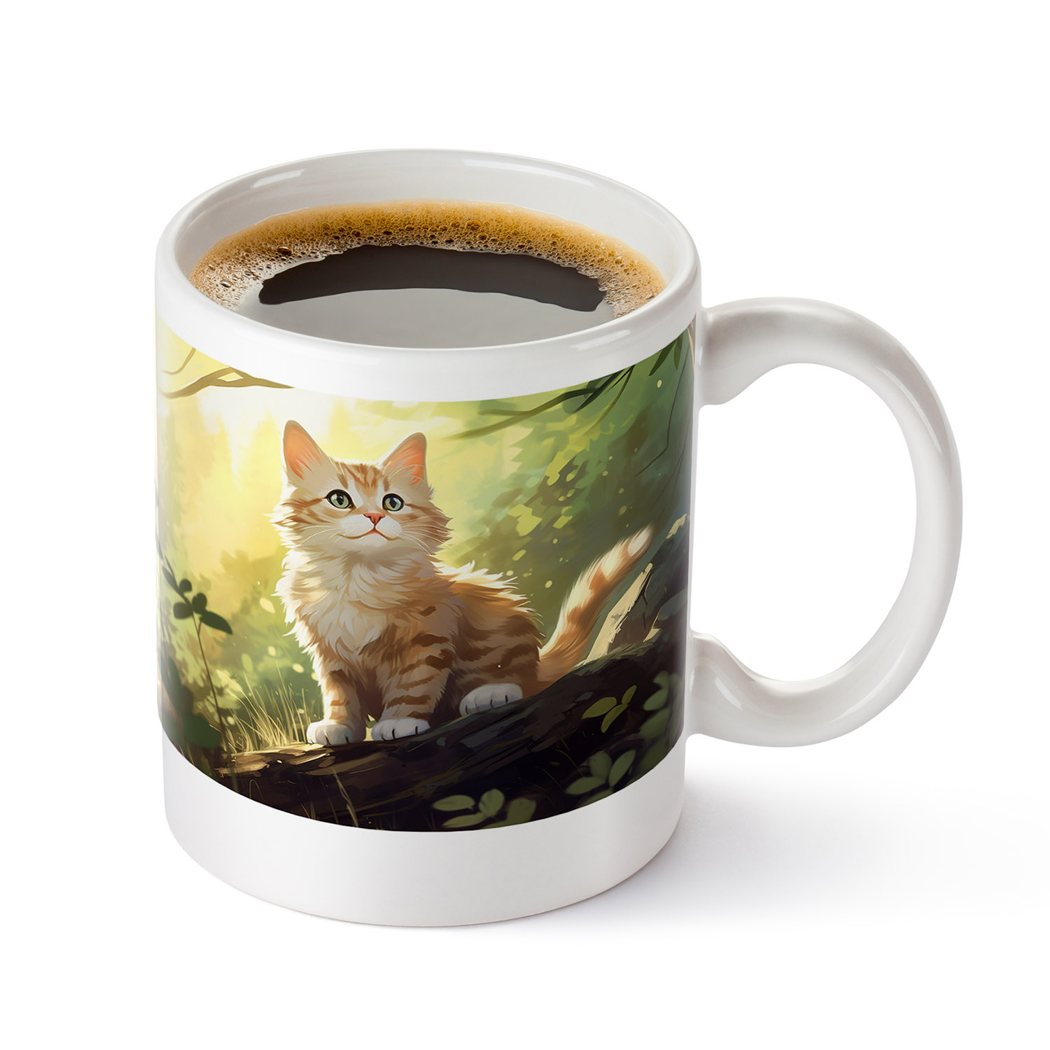 Enchanted Forest Ginger Cat Mug - 11oz Ceramic Delight