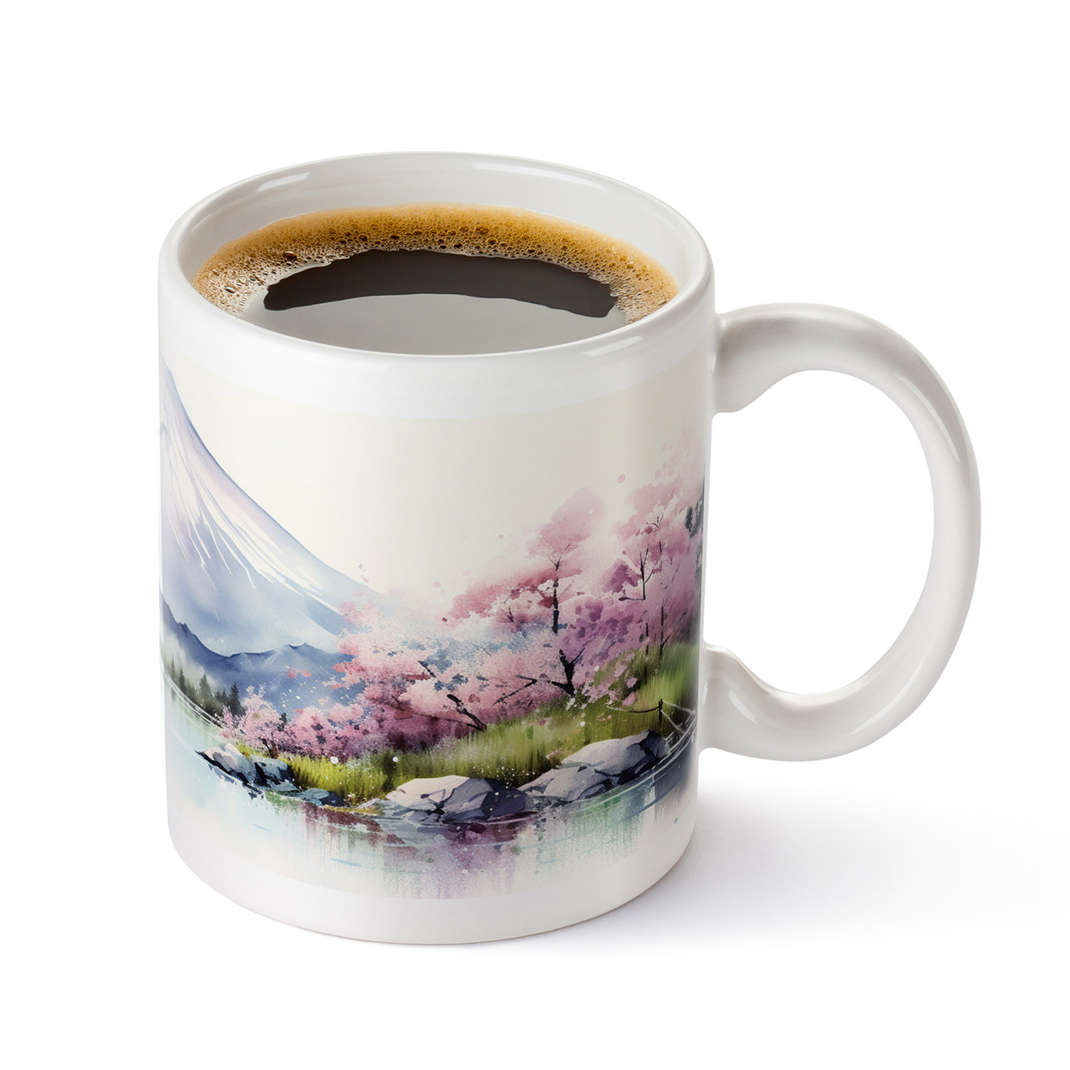 Mount Fuji Cherry Blossom Mug - 11oz Ceramic Coffee Cup