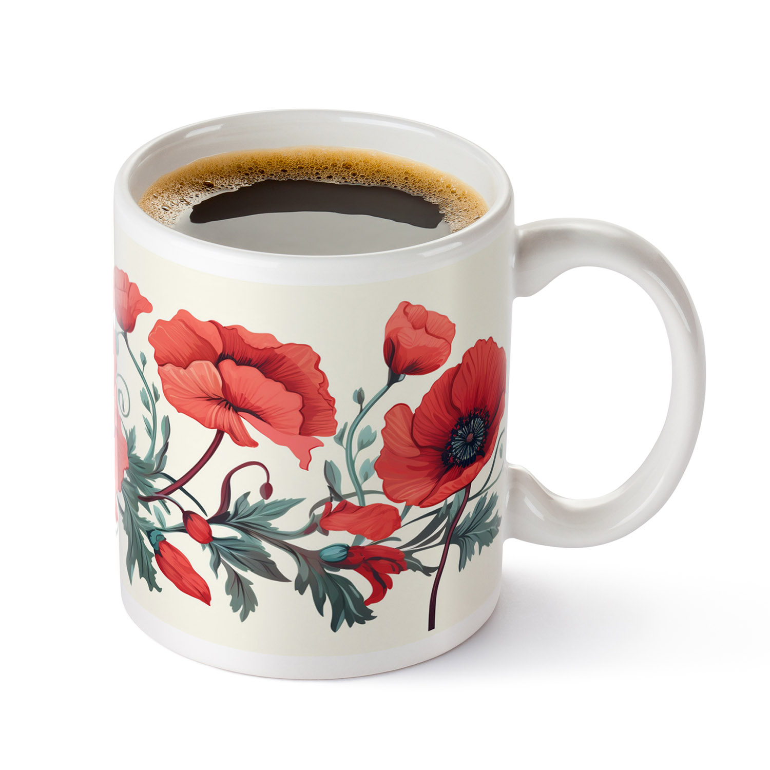 Charming Poppy Print 11oz Ceramic Coffee Mug for Floral Lovers
