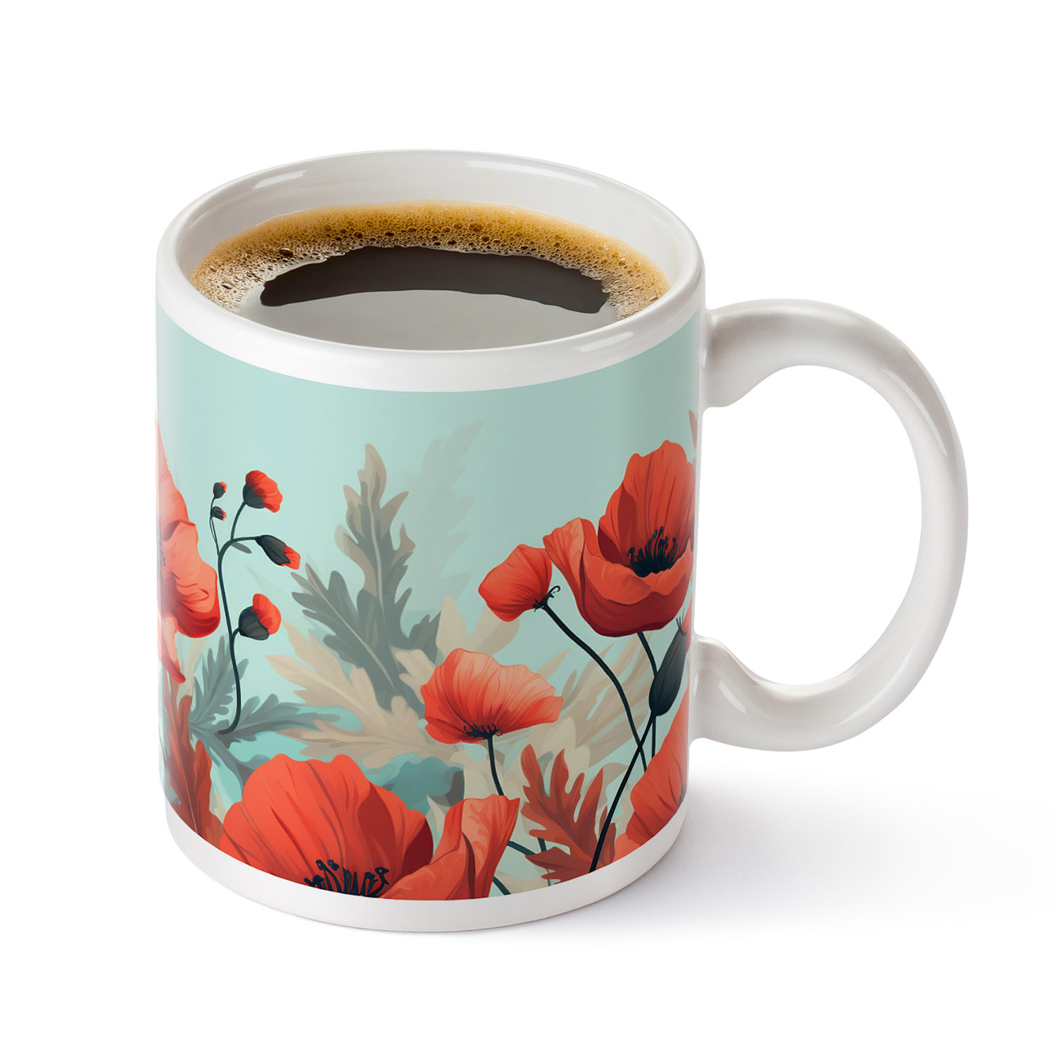 Charming Blue Sky & Red Poppies 11oz Ceramic Coffee Mug