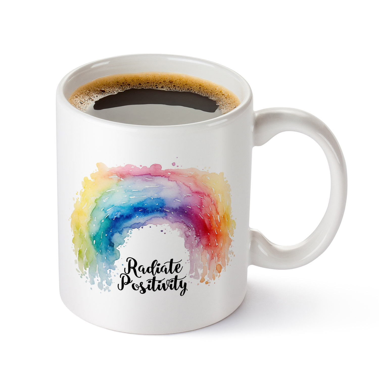 Radiate Positivity Rainbow Watercolour Mug - 11oz Ceramic