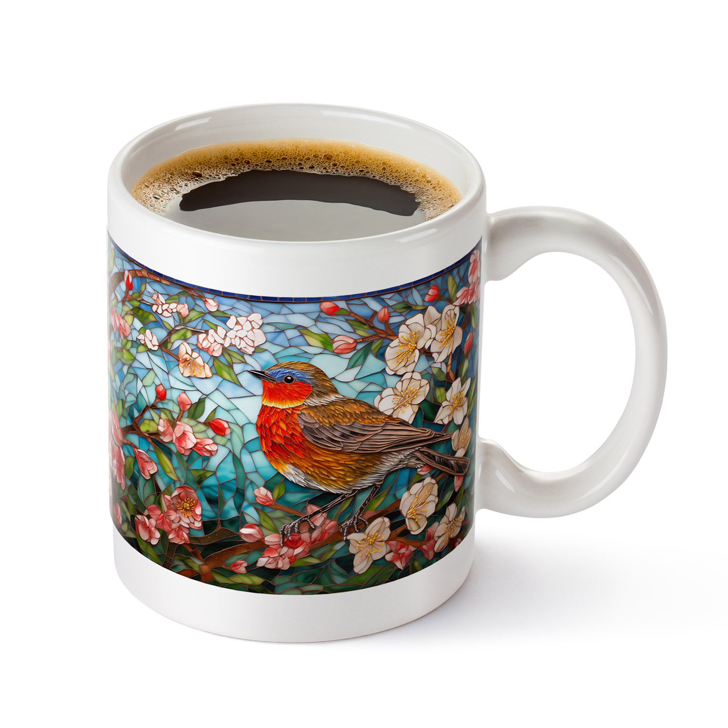 Enchanting Robin Mosaic Coffee Mug - 11oz Ceramic Delight