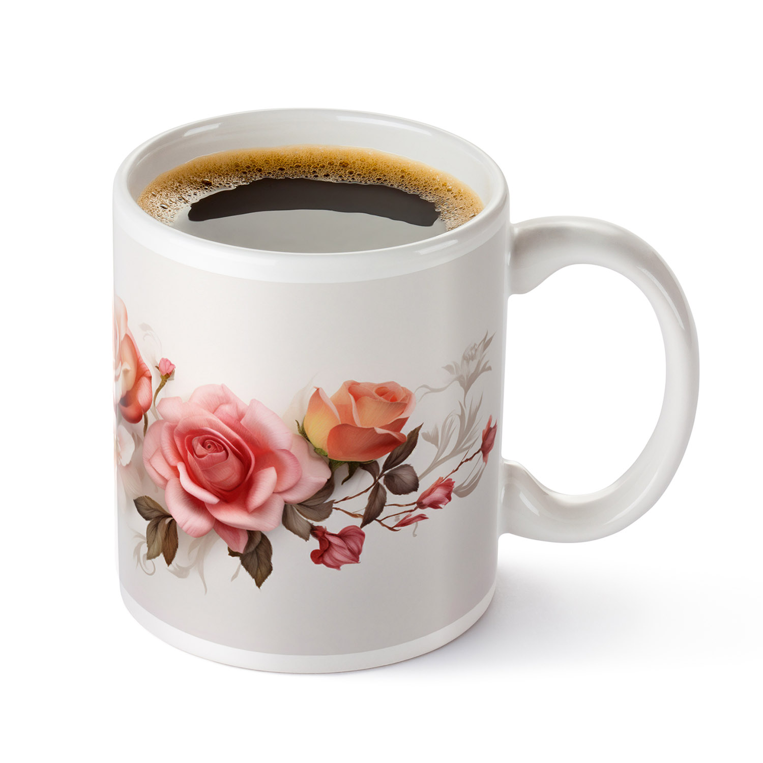 Elegant Floral Rose Ceramic Coffee Mug - 11oz Gift Idea