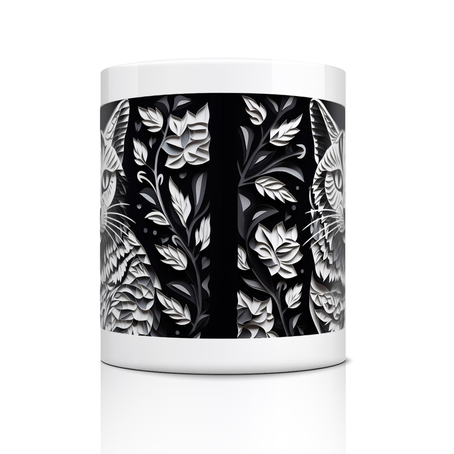 Monochrome Cat Mug - Elegant 11oz Ceramic for Cat Lovers