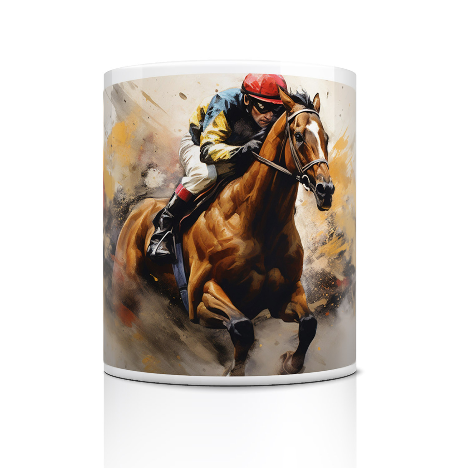 Dynamic Equestrian Art Mug - Perfect for Horse Racing Fans