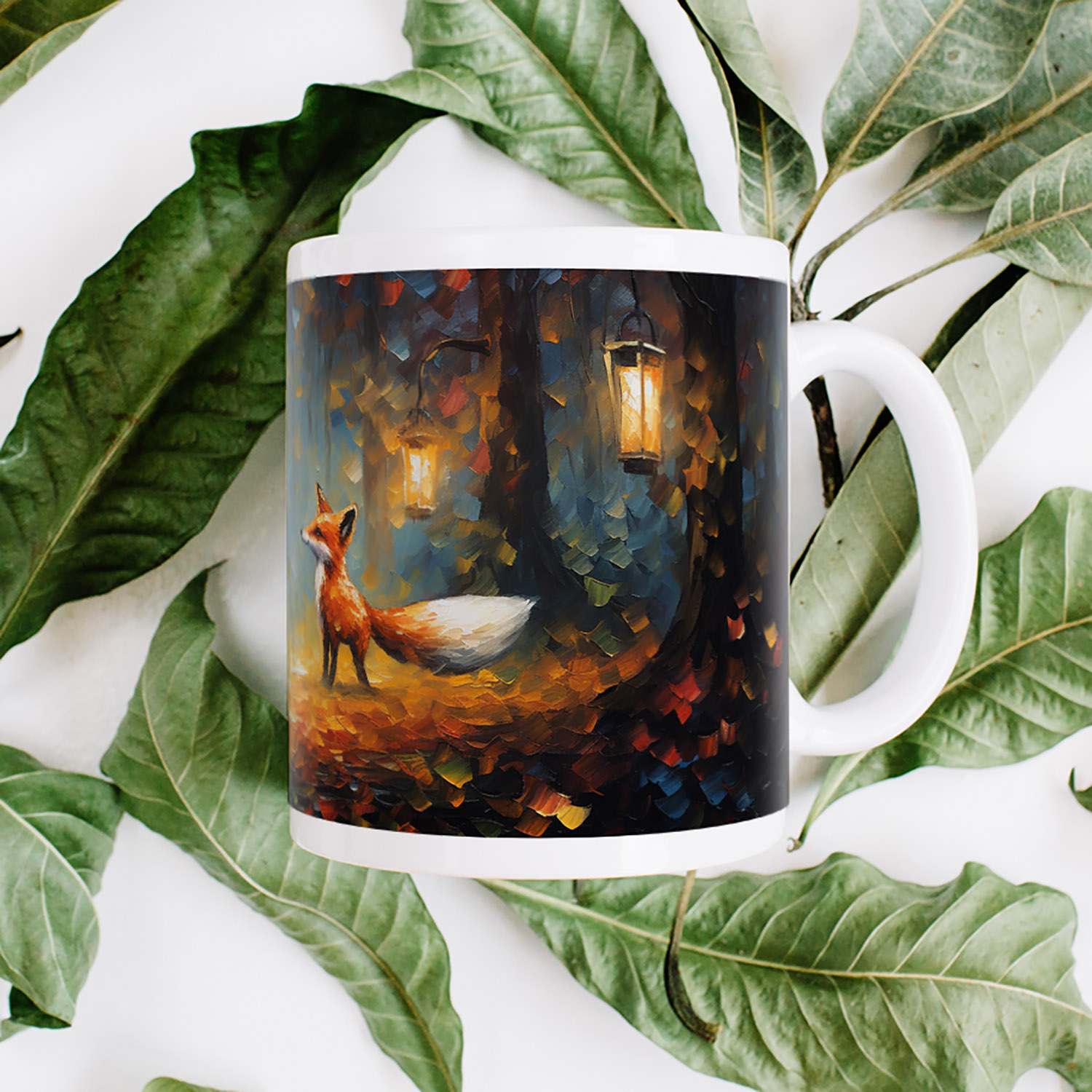 Enchanted Forest Foxes Ceramic Mug - Artistic Gift for Nature Lovers