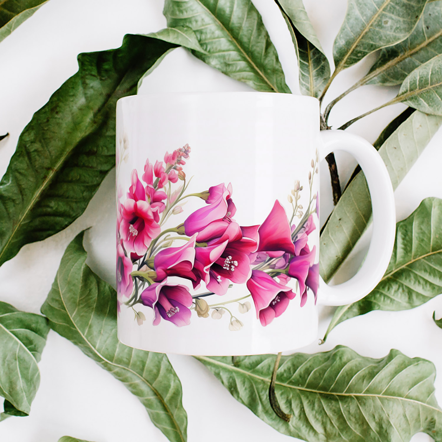 Elegant Foxglove Floral 11oz Ceramic Coffee Mug for Garden Lovers
