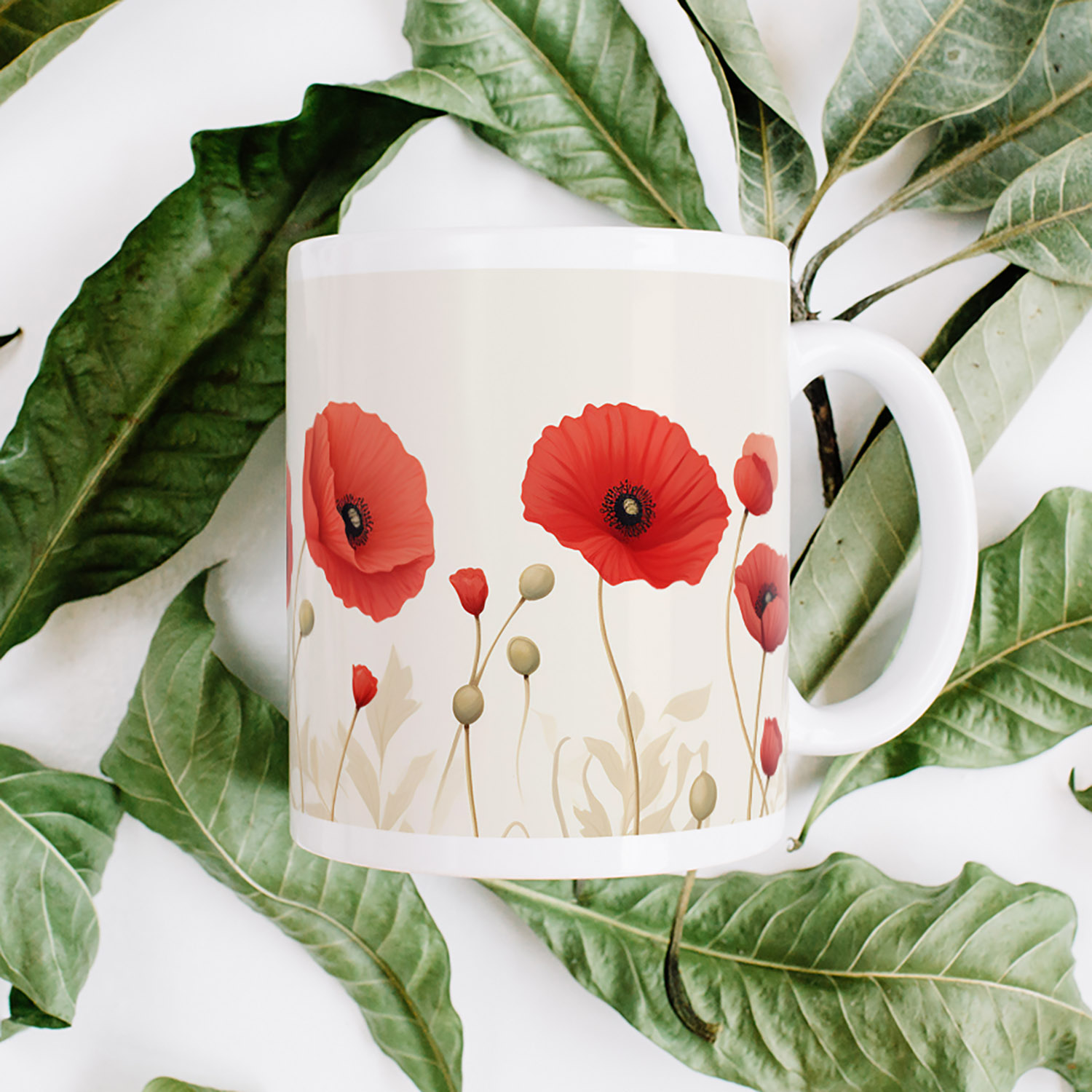 Charming Poppy Field Mug - Floral Elegance for Tea Lovers