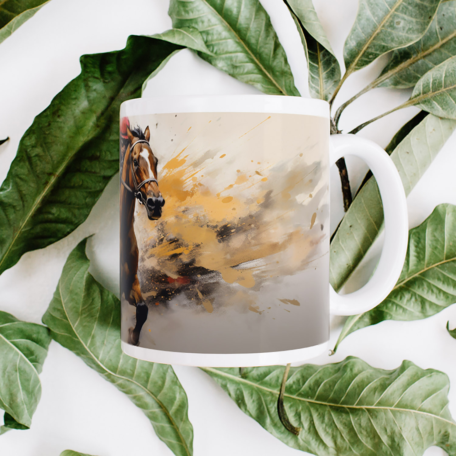 Dynamic Equestrian Art Mug - Perfect for Horse Racing Fans