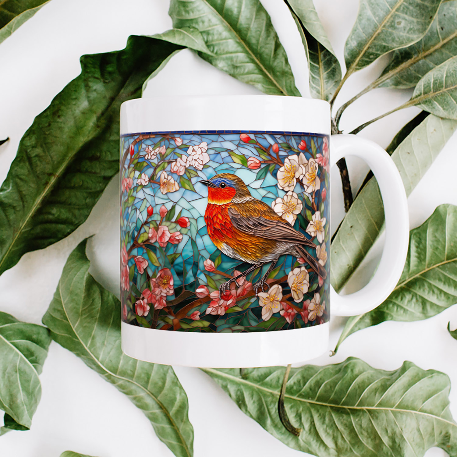 Enchanting Robin Mosaic Coffee Mug - 11oz Ceramic Delight