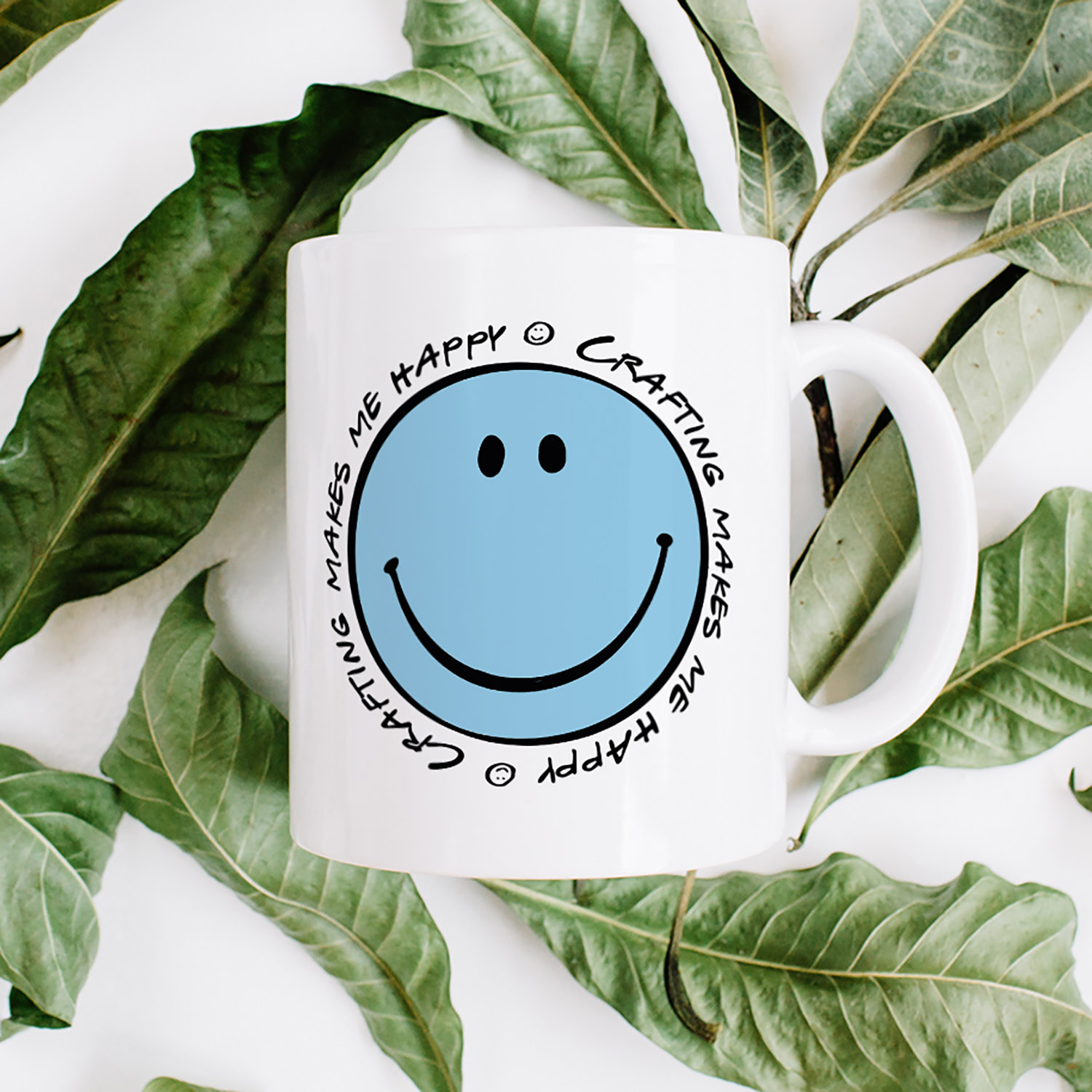 Crafting Makes Me Happy Smiley Face Mug for Creatives
