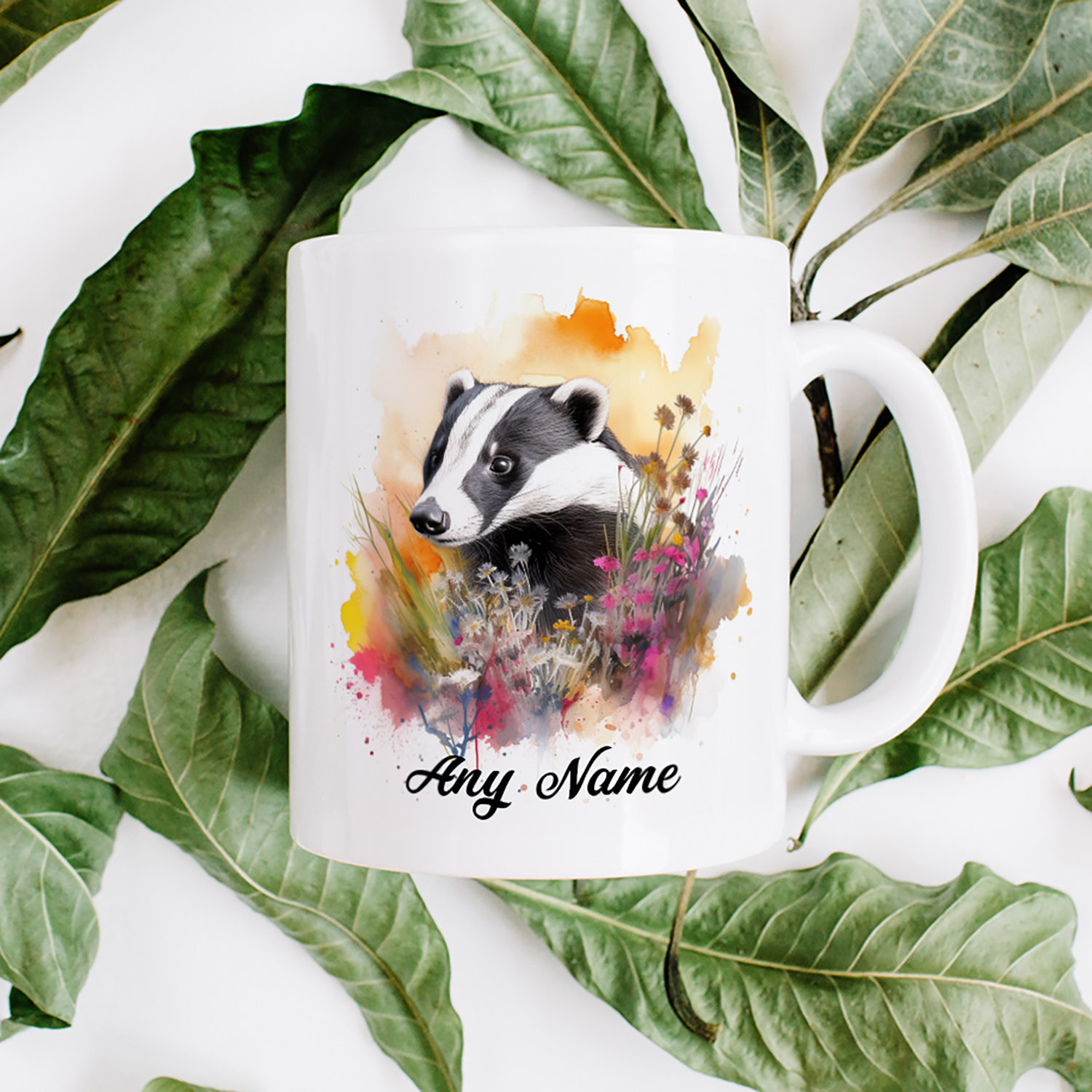 Charming Badger Watercolour Mug for Nature Lovers