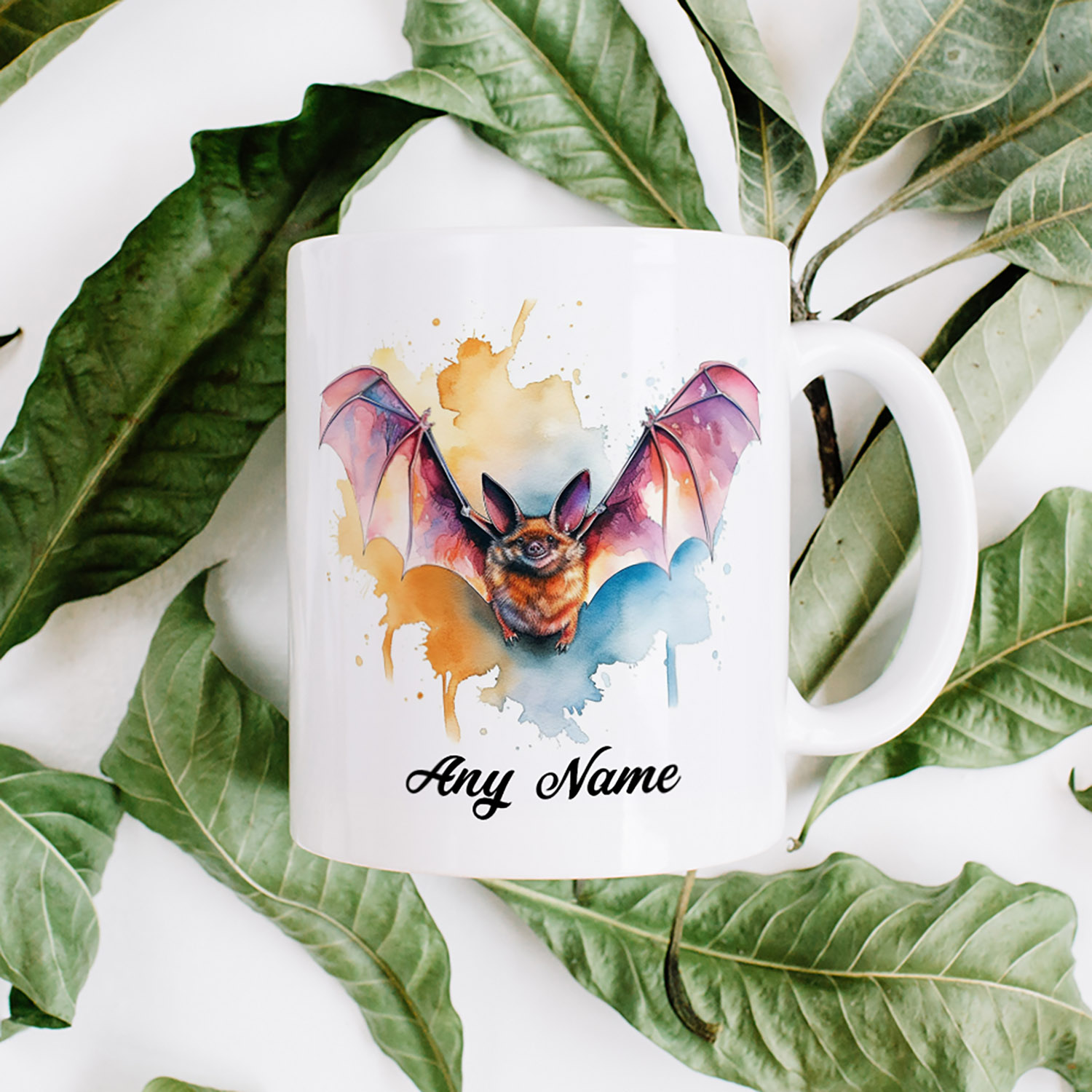 Whimsical Bat Watercolour Mug for Nature Lovers