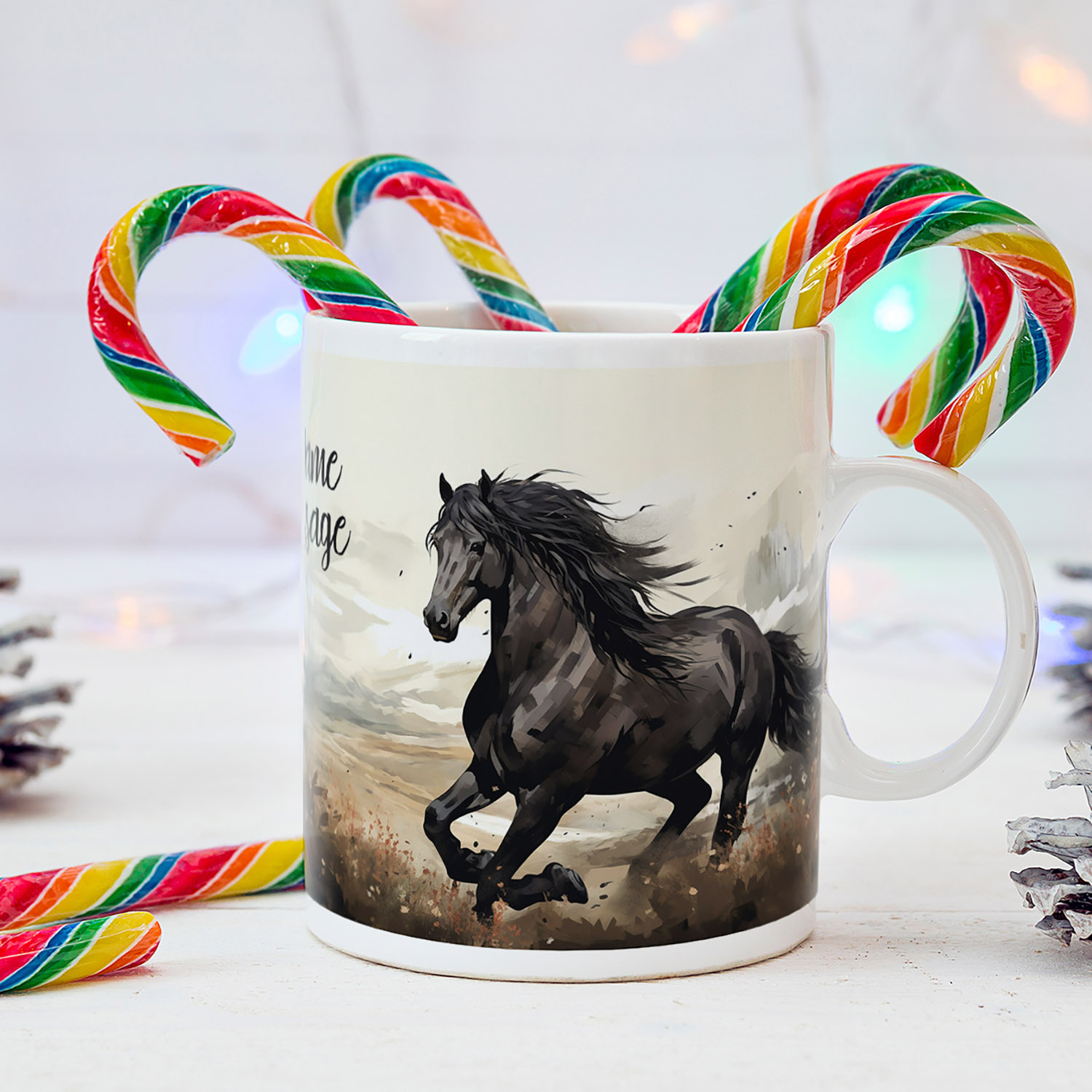 Personalised Majestic Black Horse Mug - Perfect Gift for Horse Lovers