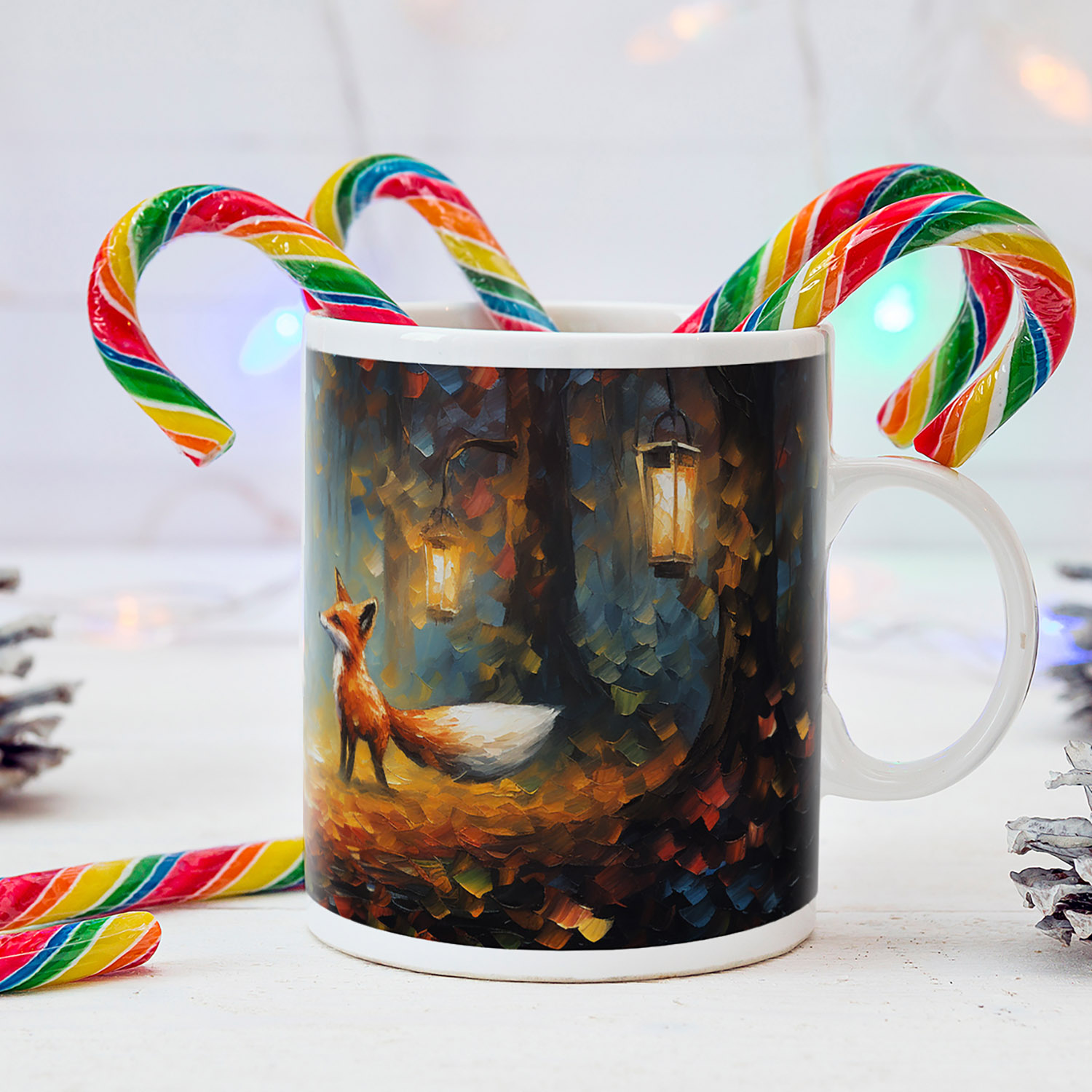 Enchanted Forest Foxes Ceramic Mug - Artistic Gift for Nature Lovers