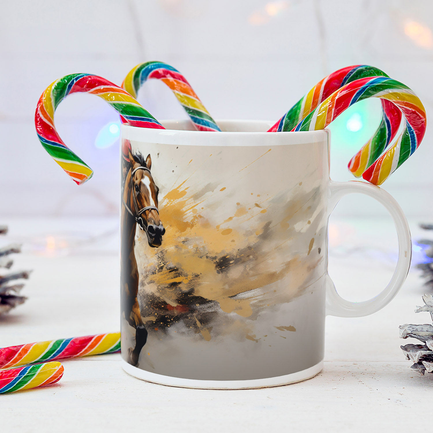 Dynamic Equestrian Art Mug - Perfect for Horse Racing Fans